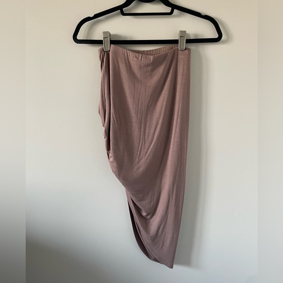 Knot-Front Draped Asymmetrical Midi Bodycon Skirt - Taupe - Picture 4 of 5